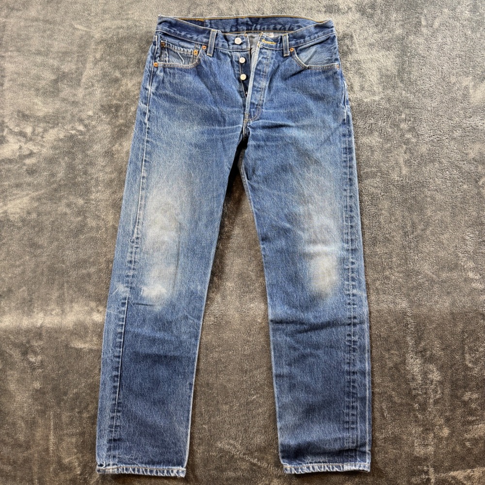 Levis 501 Jeans Mens W34 L36 Blue Straight Leg Button Fly Denim Faded